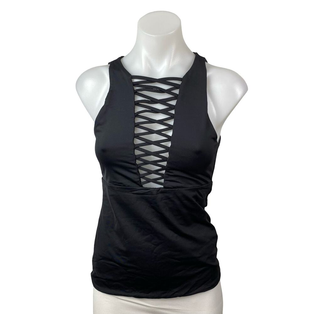 Kookai Women's Black Lace Up Crisscross Sleeveless Cami Blouse Tank Top Size 1